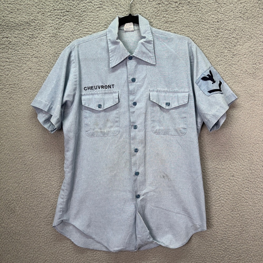 VTG Seafarer US Navy Shirt Men M Blue Short Sleeve PO3 Rank Utility Military